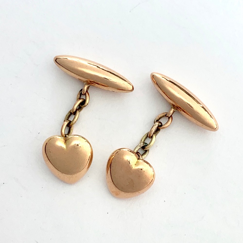 Antique 9CT Rose Gold Heart Torpedo Cufflinks View VII