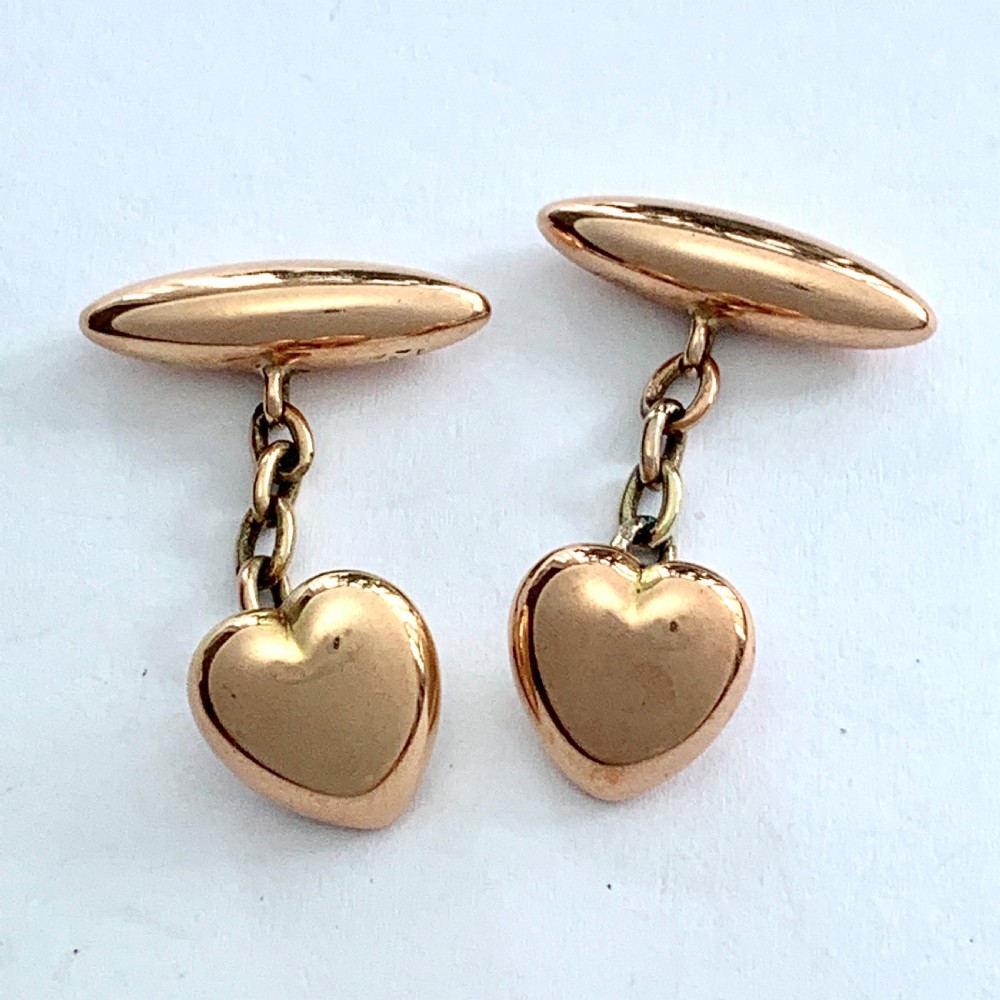 Antique 9CT Rose Gold Heart Torpedo Cufflinks View VIII