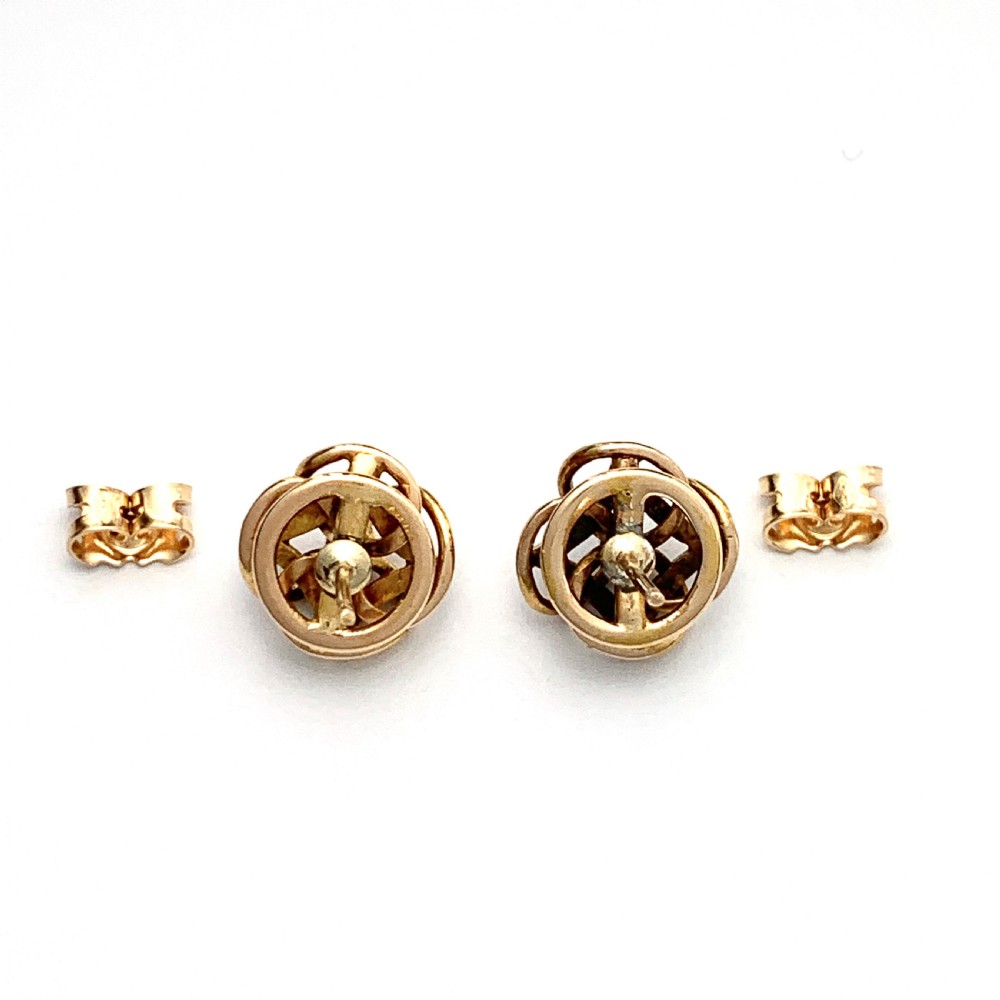 Antique 18CT Gold Diamond Blue Enamel Stud Earrings View III
