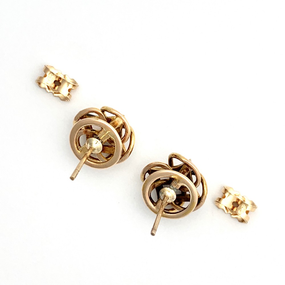 Antique 18CT Gold Diamond Blue Enamel Stud Earrings View IV