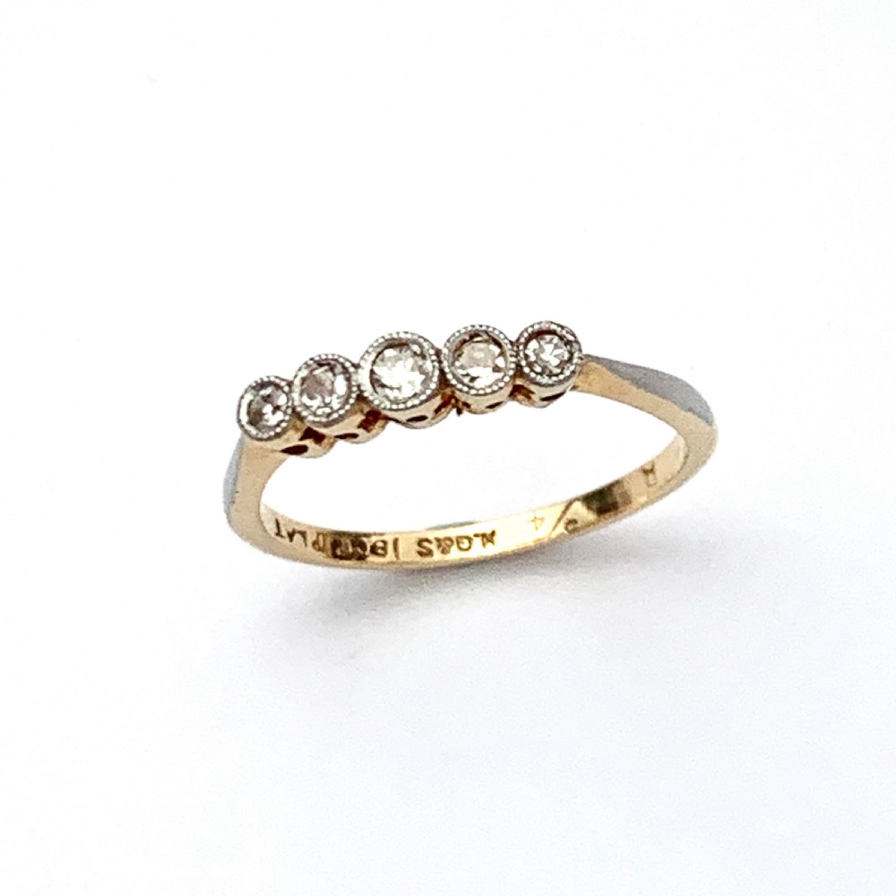 Art Deco Five-Stone Diamond 18CT Gold Platinum Engagement Ring View VI
