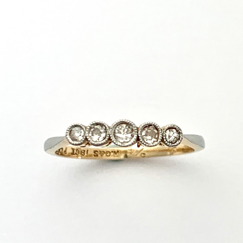 Art Deco Five-Stone Diamond 18CT Gold Platinum Engagement Ring View IX