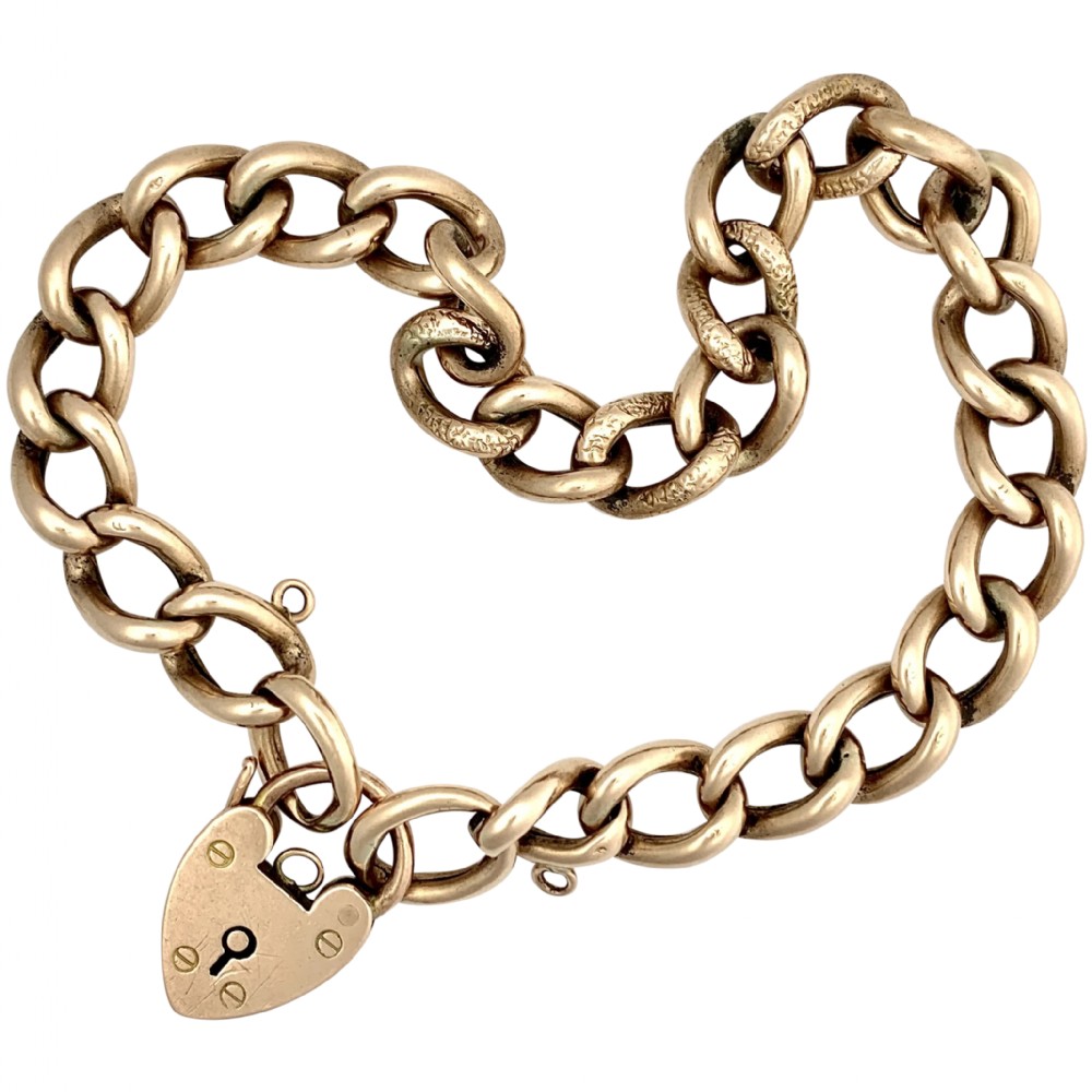 Antique 9CT Rose Gold Padlock Curb Chain Bracelet