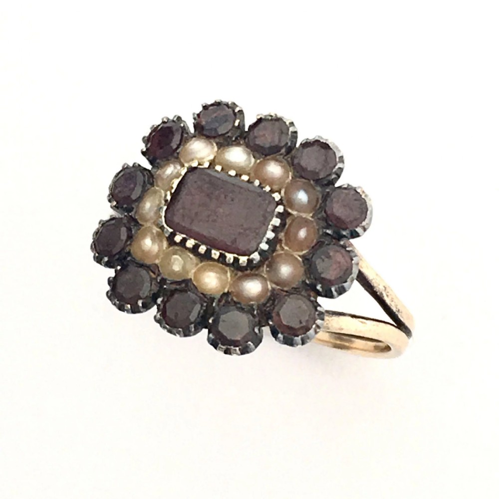 Georgian Garnet and Seed Pearl 9CT Rose Gold Ring