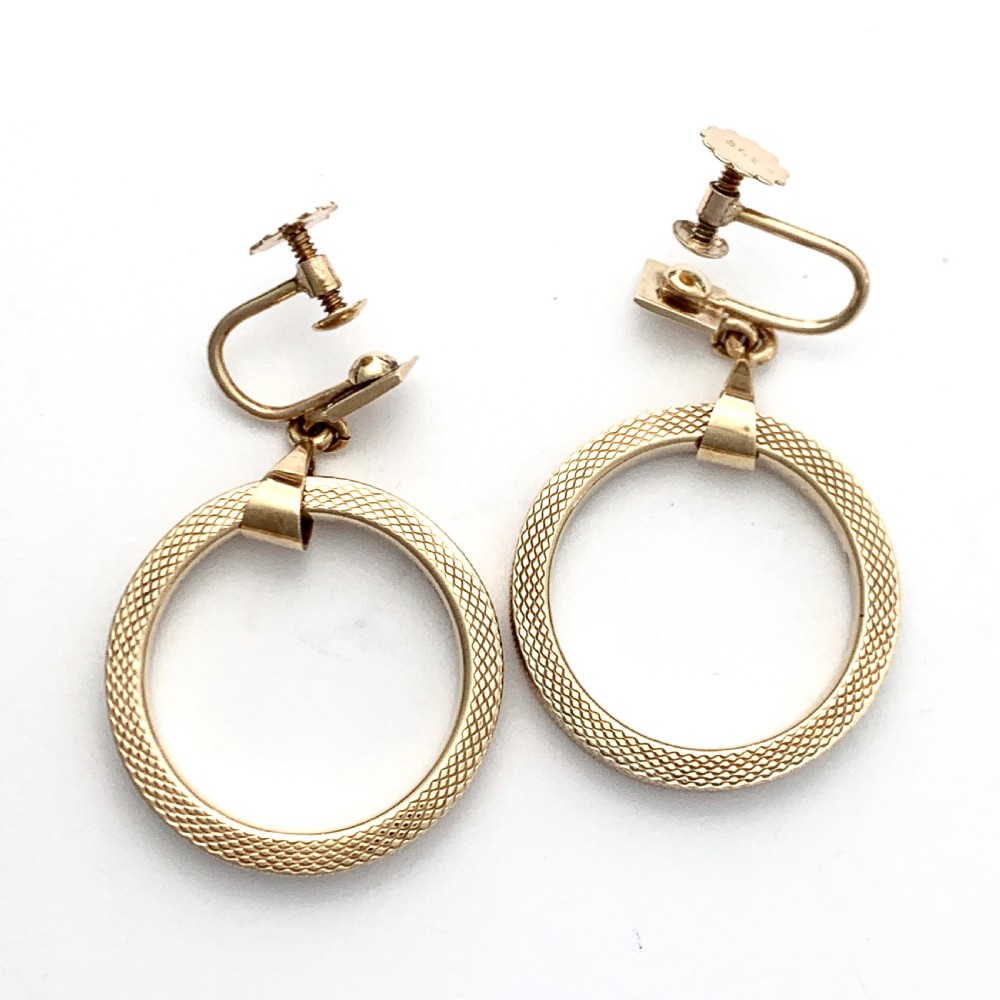 Vintage 9CT Gold Screwback Dangling Hoop Earrings