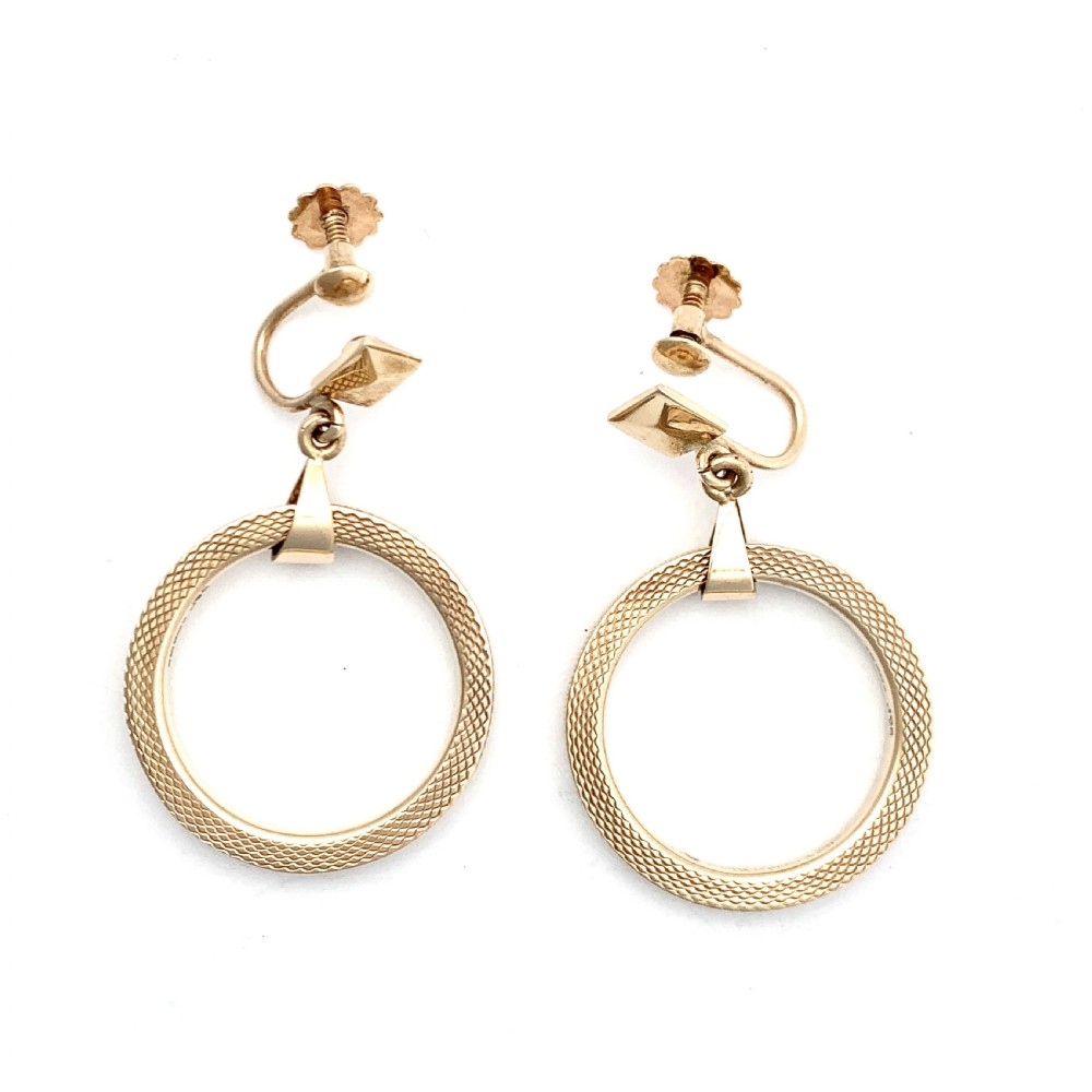 Vintage 9CT Gold Screwback Dangling Hoop Earrings View II