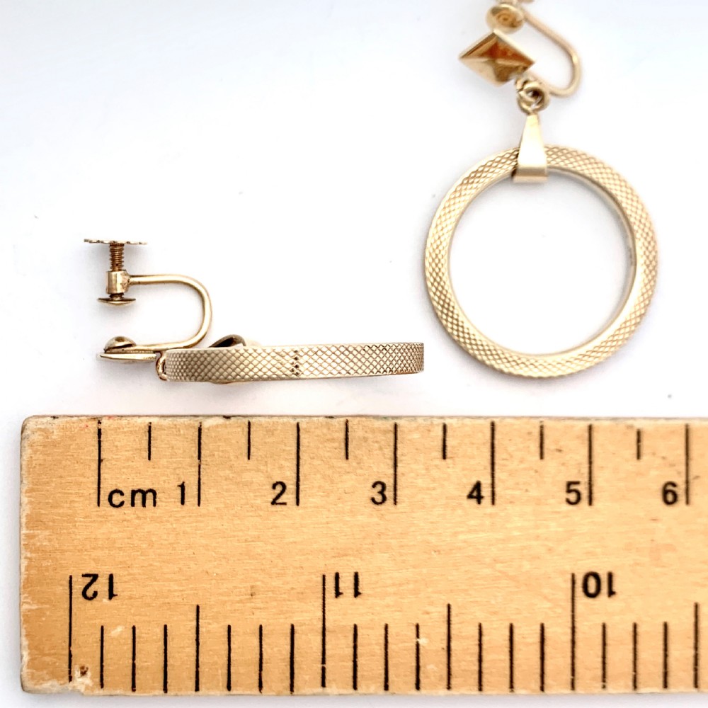 Vintage 9CT Gold Screwback Dangling Hoop Earrings View III