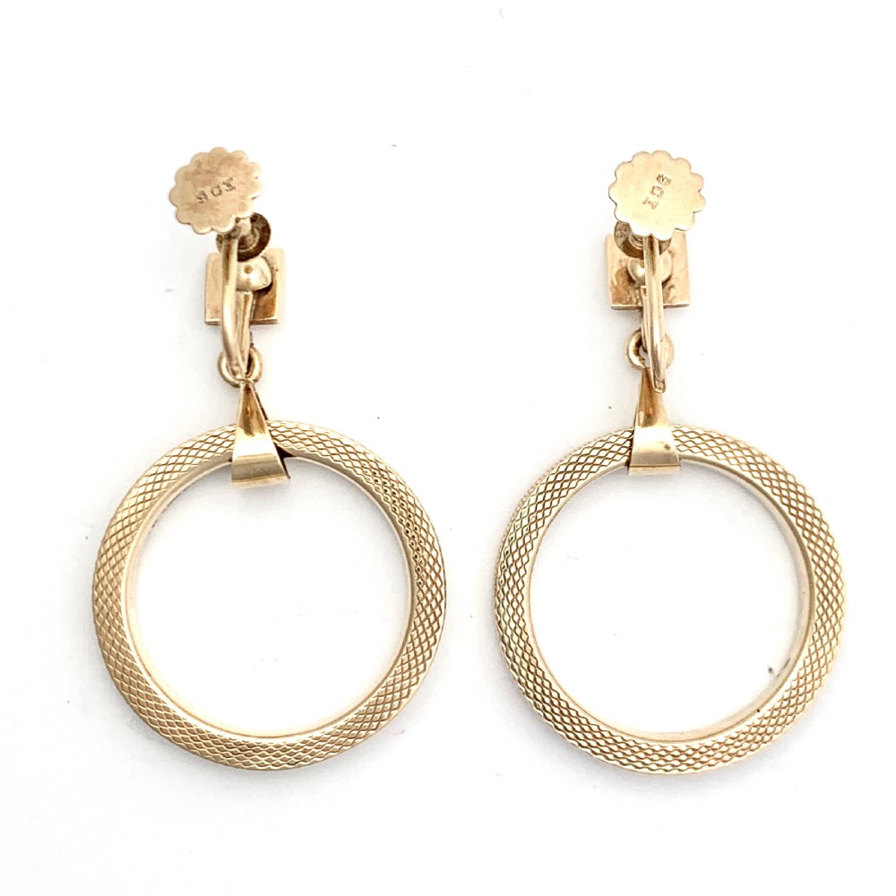 Vintage 9CT Gold Screwback Dangling Hoop Earrings View IV