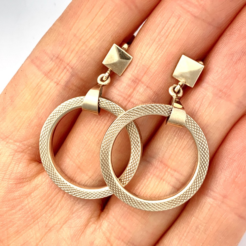 Vintage 9CT Gold Screwback Dangling Hoop Earrings View V