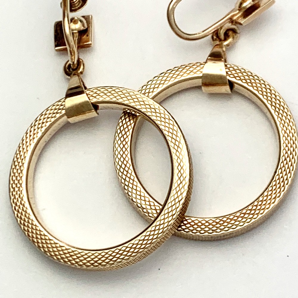 Vintage 9CT Gold Screwback Dangling Hoop Earrings View VII
