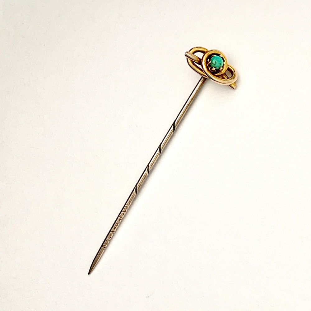 Small Victorian 15CT Gold Turquoise Knot Stick Pin View IV