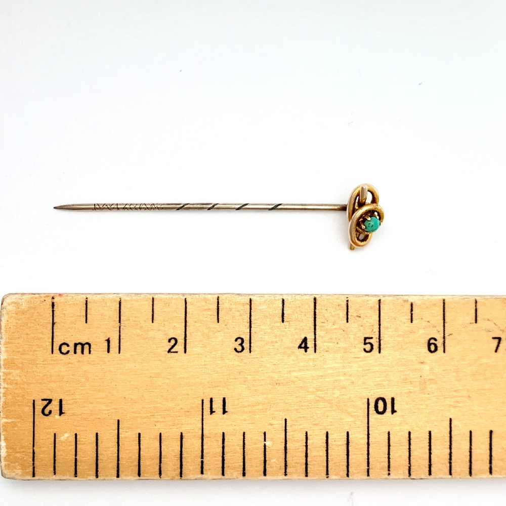 Small Victorian 15CT Gold Turquoise Knot Stick Pin View VI