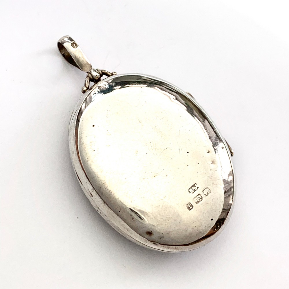 Large Victorian Sterling Silver Swallow Locket Pendant View V