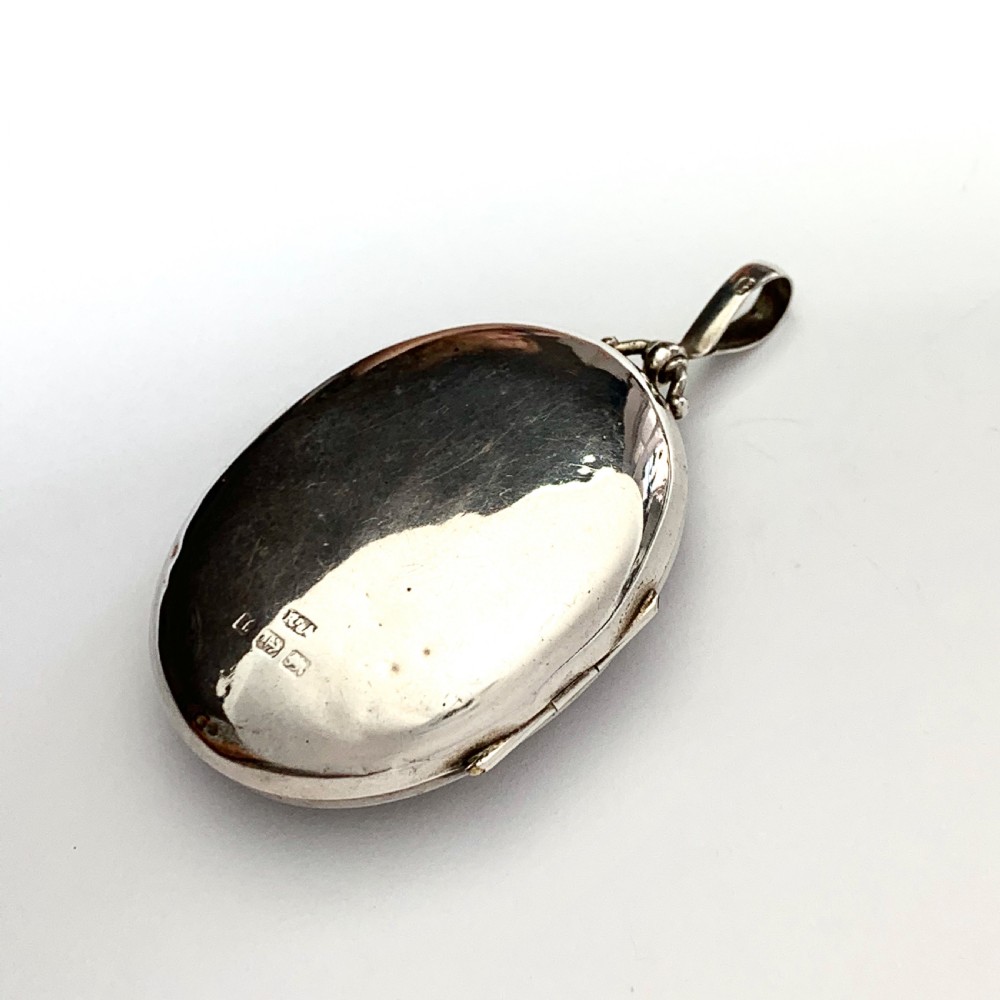 Large Victorian Sterling Silver Swallow Locket Pendant View VI