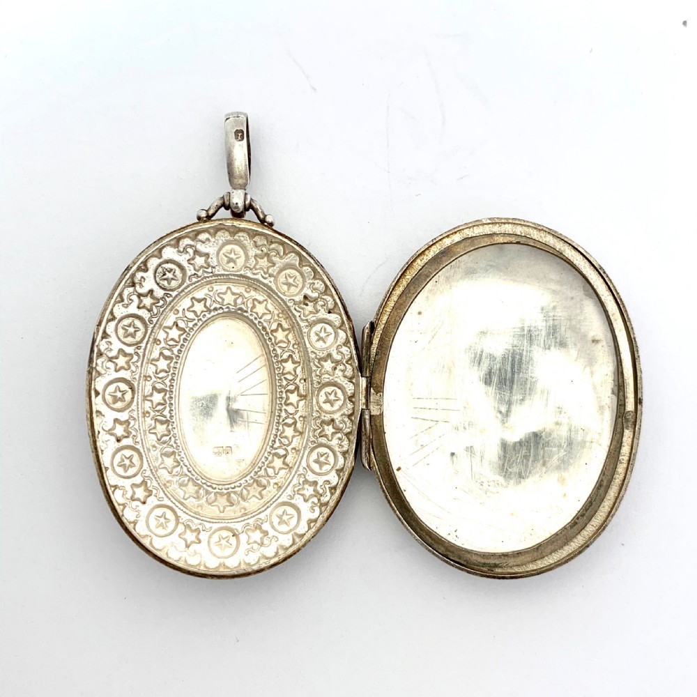 Large Victorian Sterling Silver Swallow Locket Pendant View VII