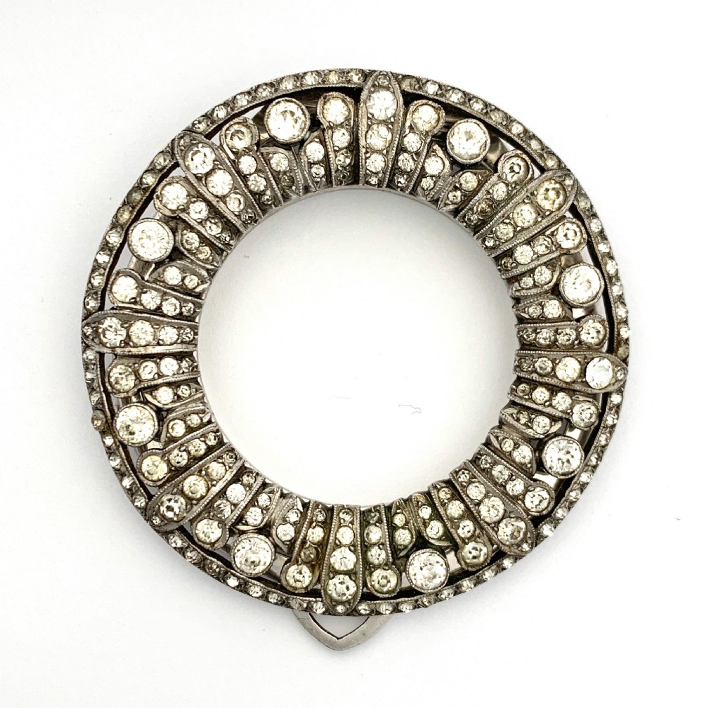 Large Art Deco Silver Paste Circle Dress Clip 