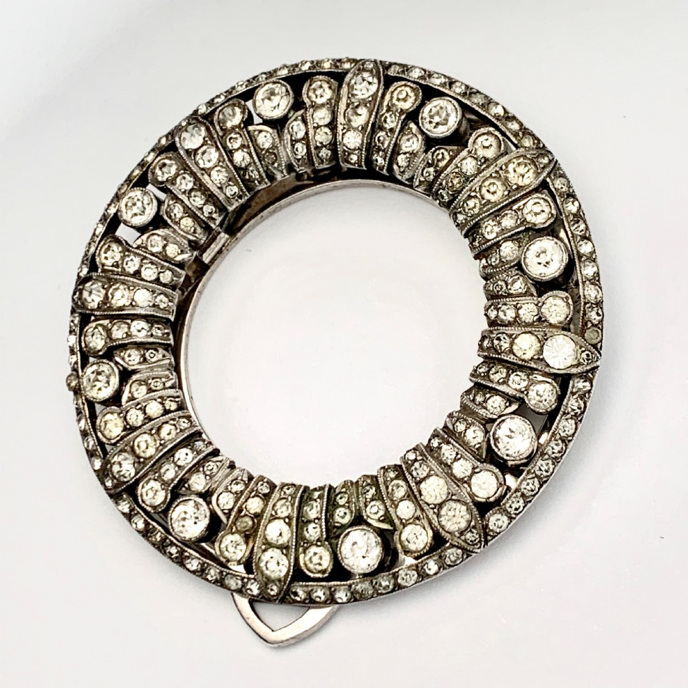 Large Art Deco Silver Paste Circle Dress Clip  View II