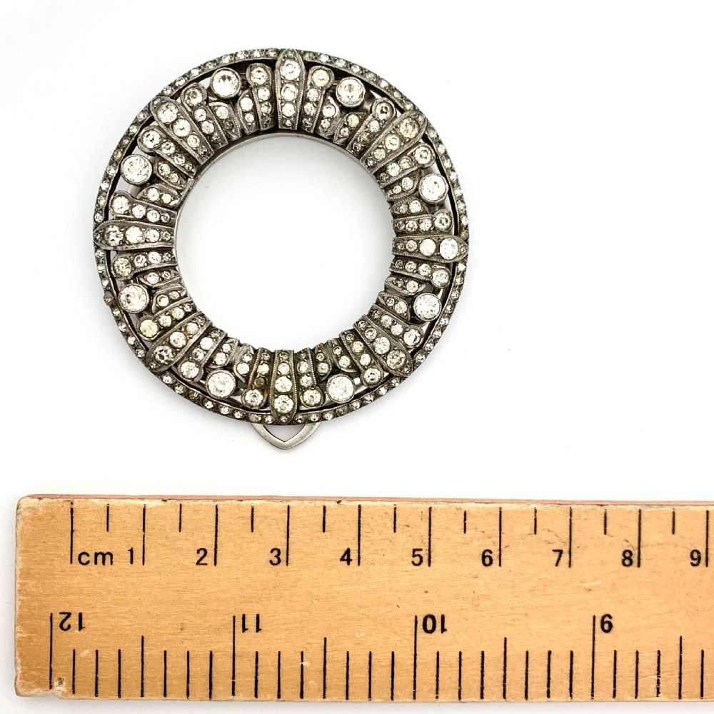 Large Art Deco Silver Paste Circle Dress Clip  View III