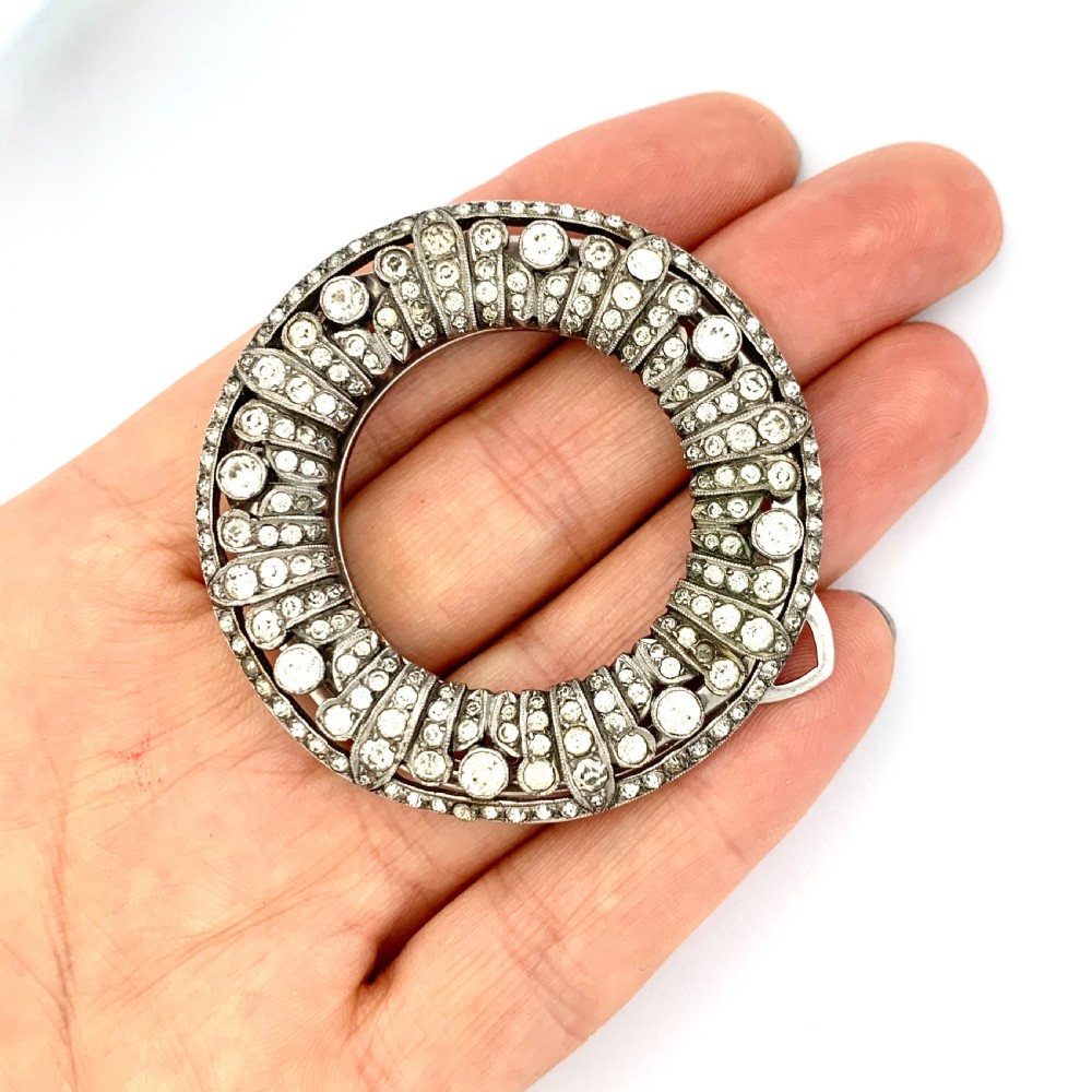 Large Art Deco Silver Paste Circle Dress Clip  View IV