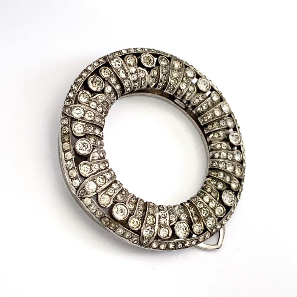 Large Art Deco Silver Paste Circle Dress Clip  View V