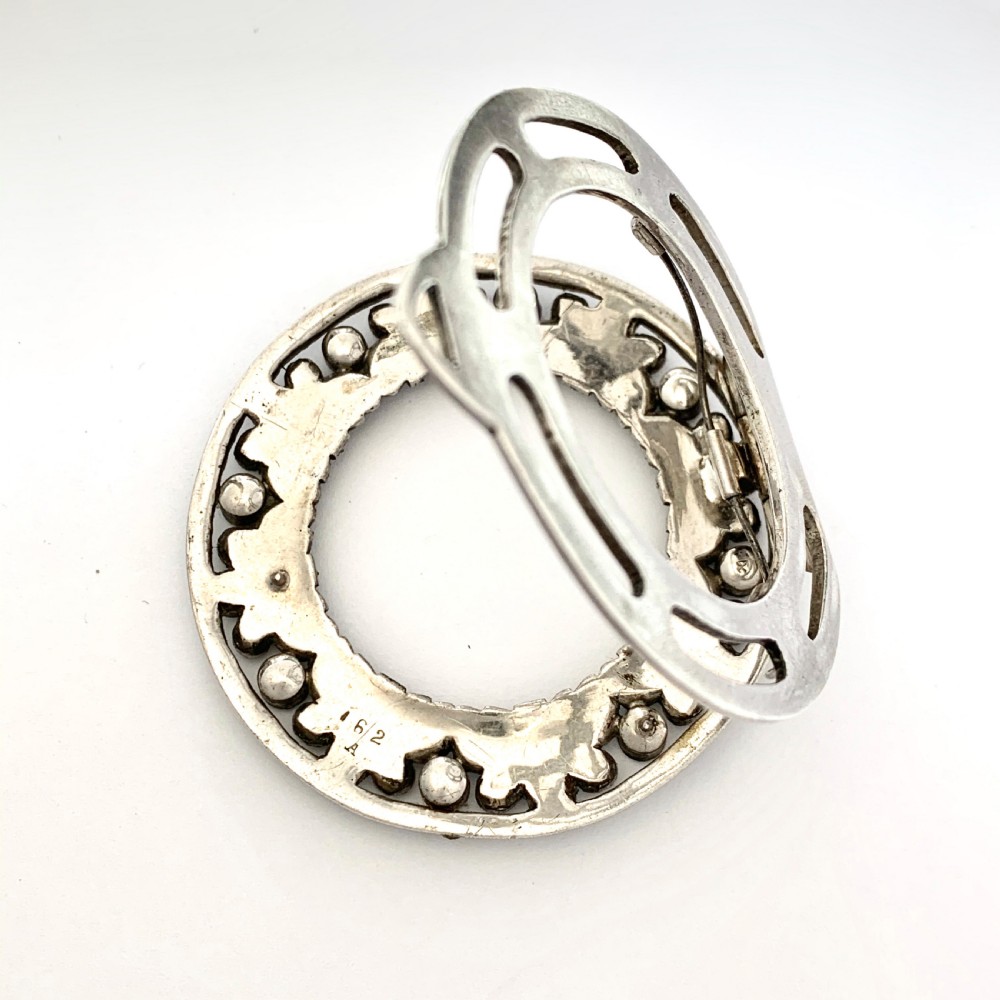 Large Art Deco Silver Paste Circle Dress Clip  View IX