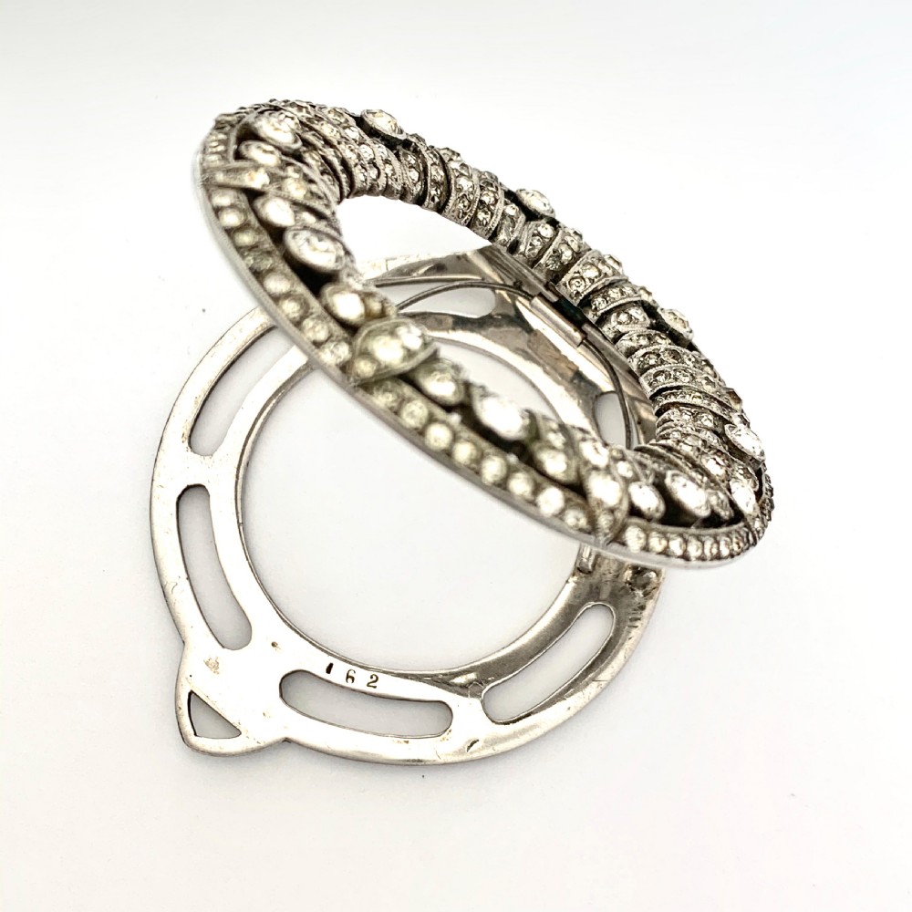 Large Art Deco Silver Paste Circle Dress Clip  View X
