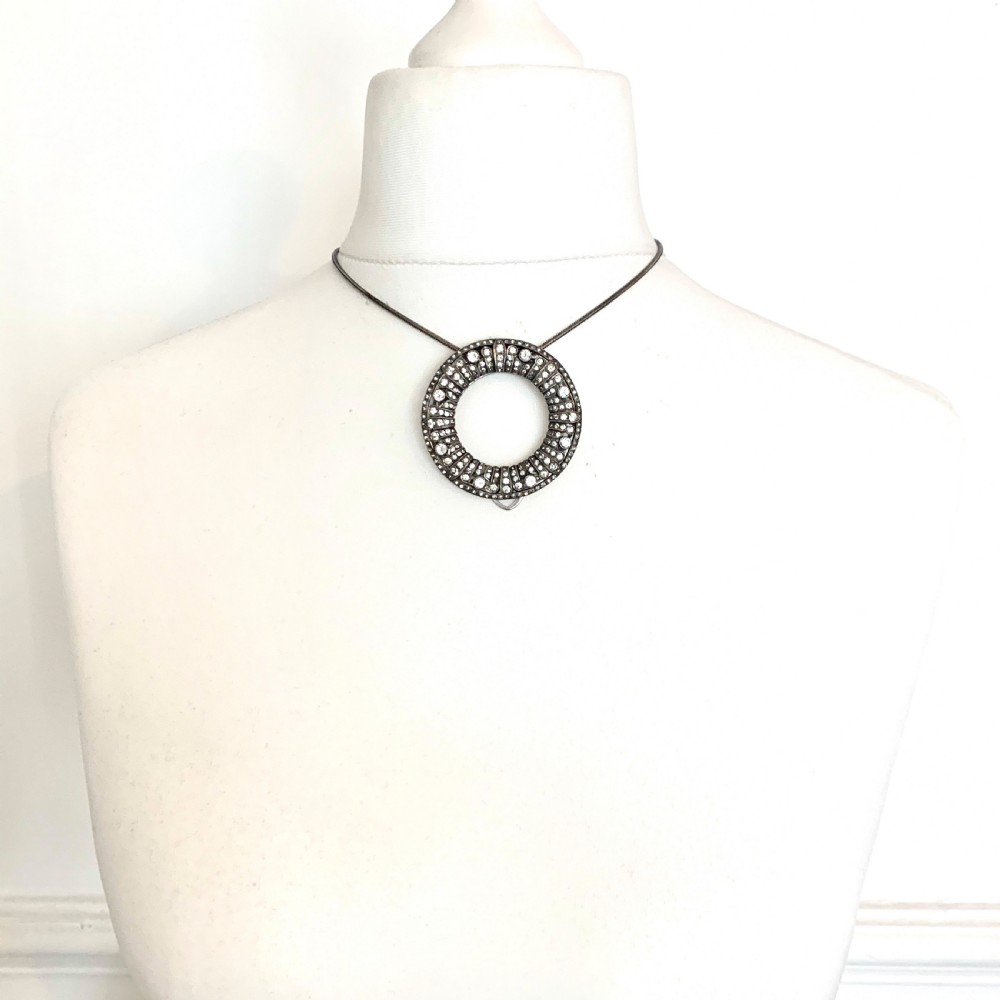 Large Art Deco Silver Paste Circle Dress Clip  View XI