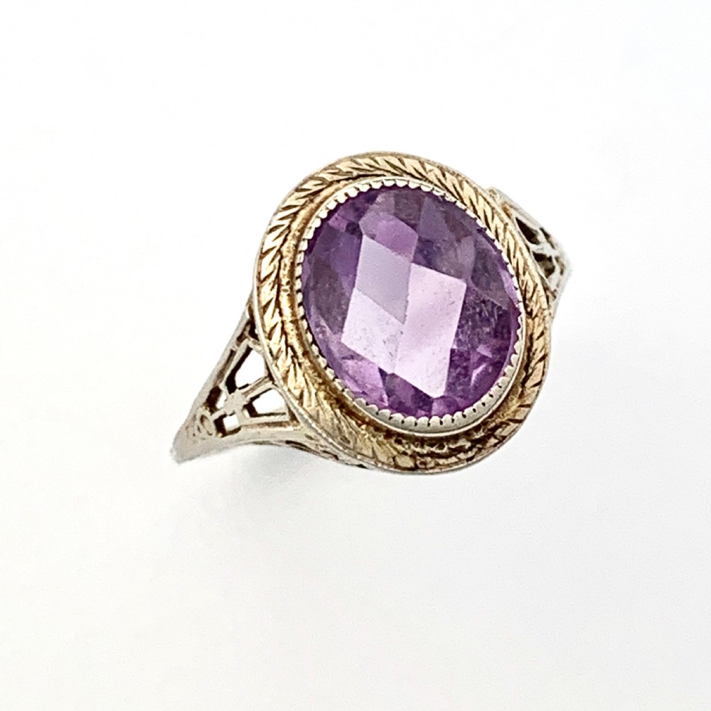 Art Deco 14CT White Gold Amethyst Ring