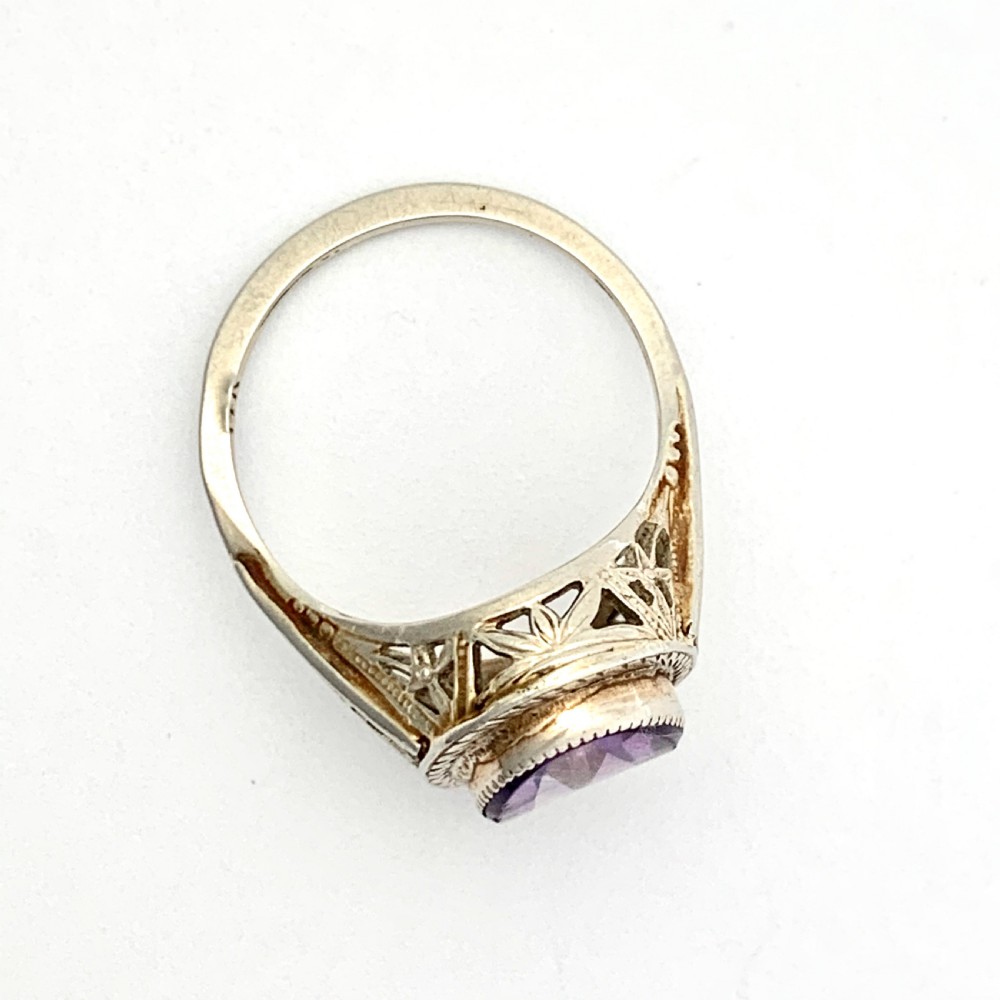 Art Deco 14CT White Gold Amethyst Ring View V
