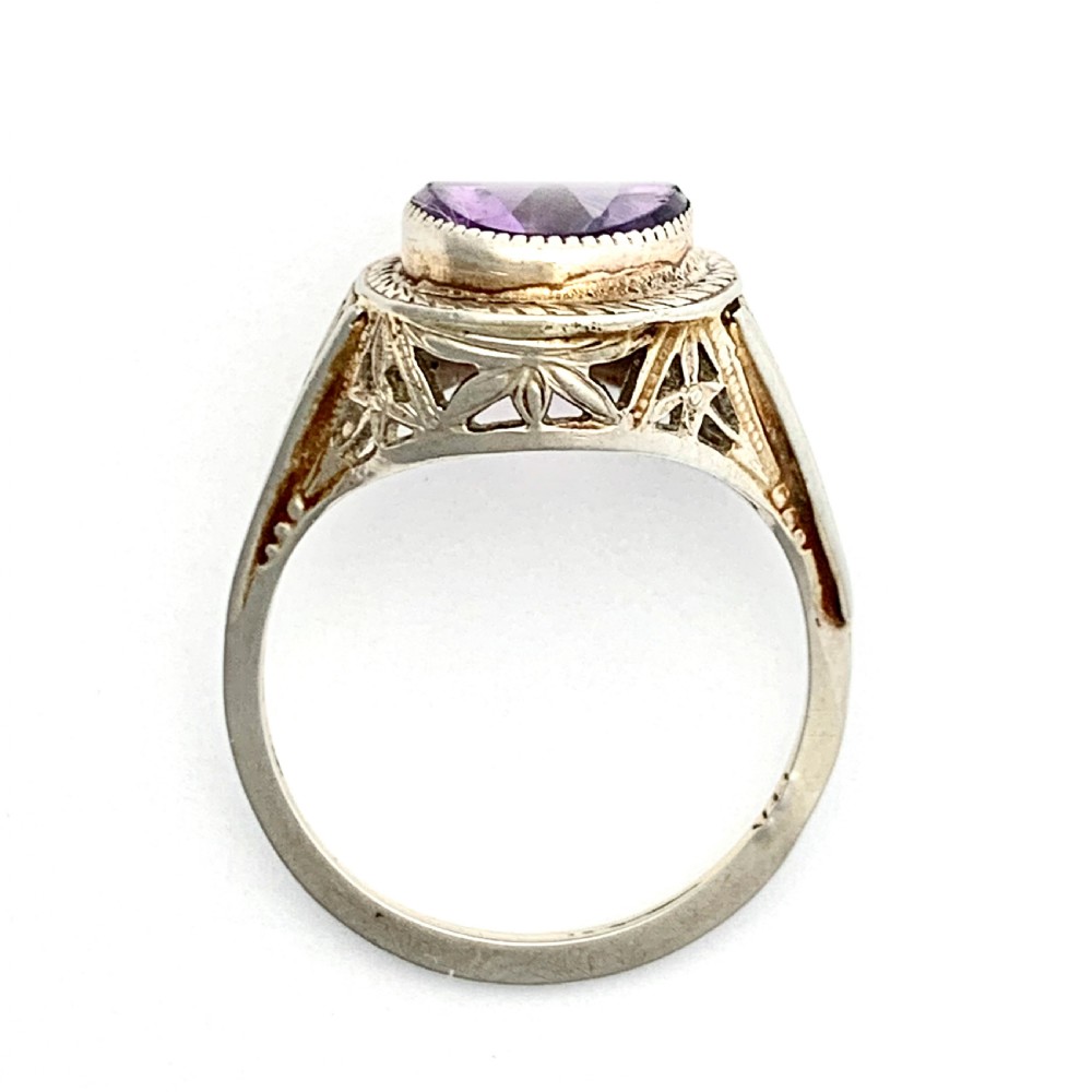 Art Deco 14CT White Gold Amethyst Ring View VIII