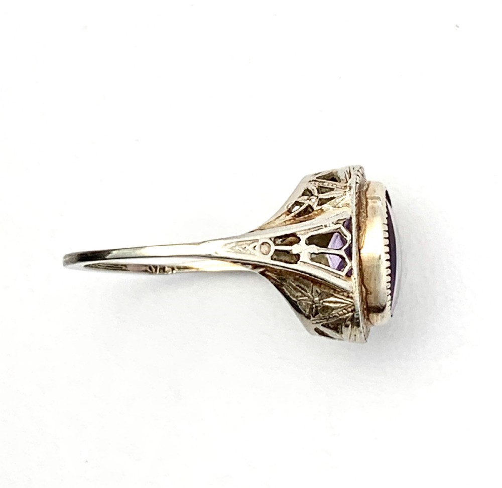 Art Deco 14CT White Gold Amethyst Ring View IX