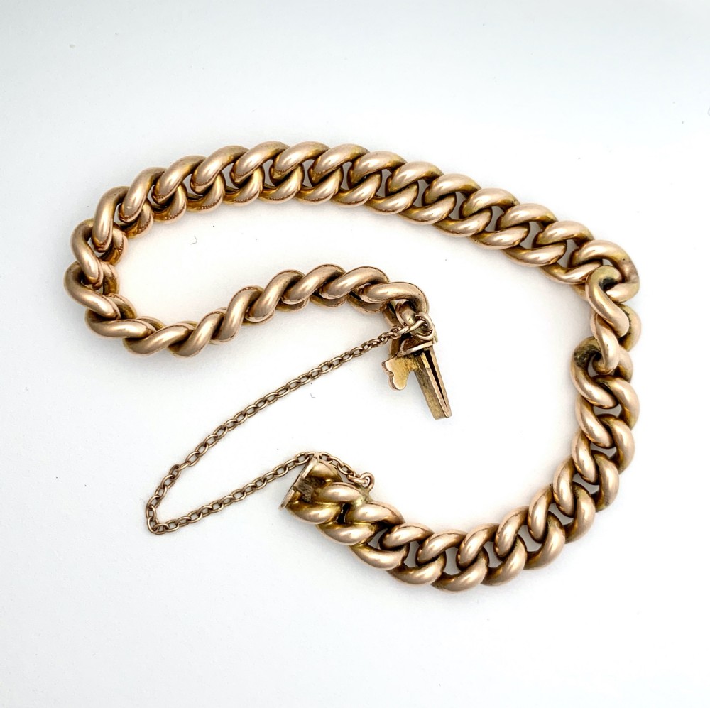 Victorian 9CT Rosy Gold Curb Chain Bracelet View V