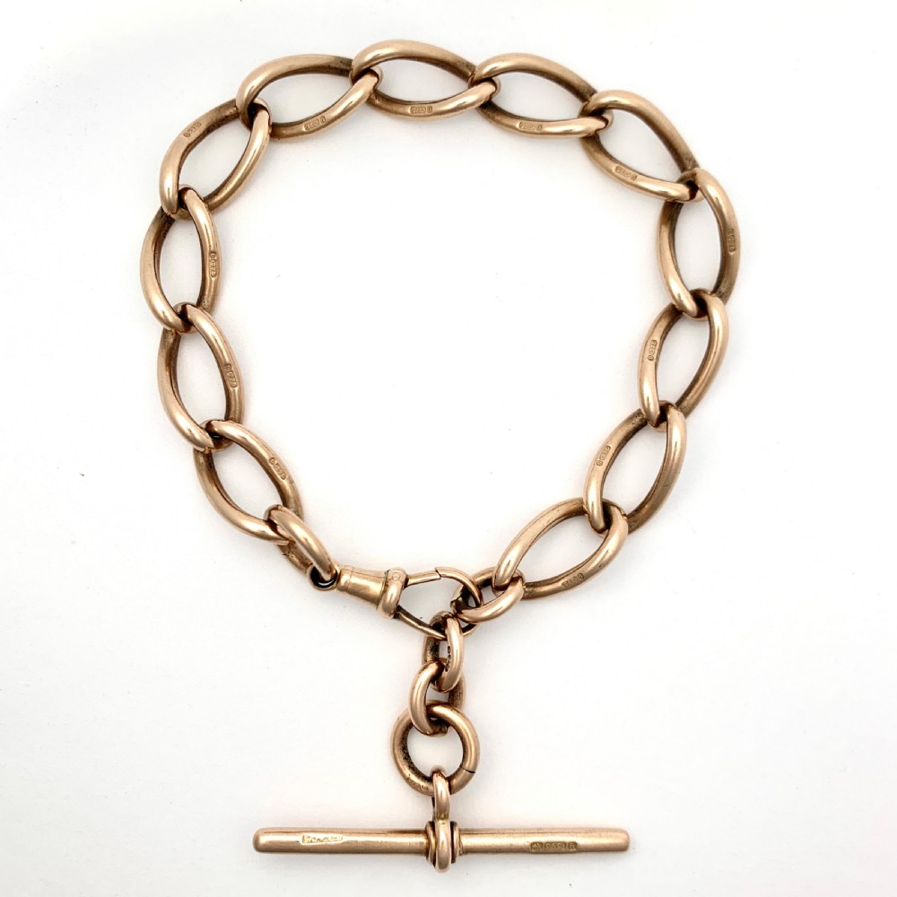 Heavy Victorian 9CT Rose Gold Chain Bracelet with T Bar 