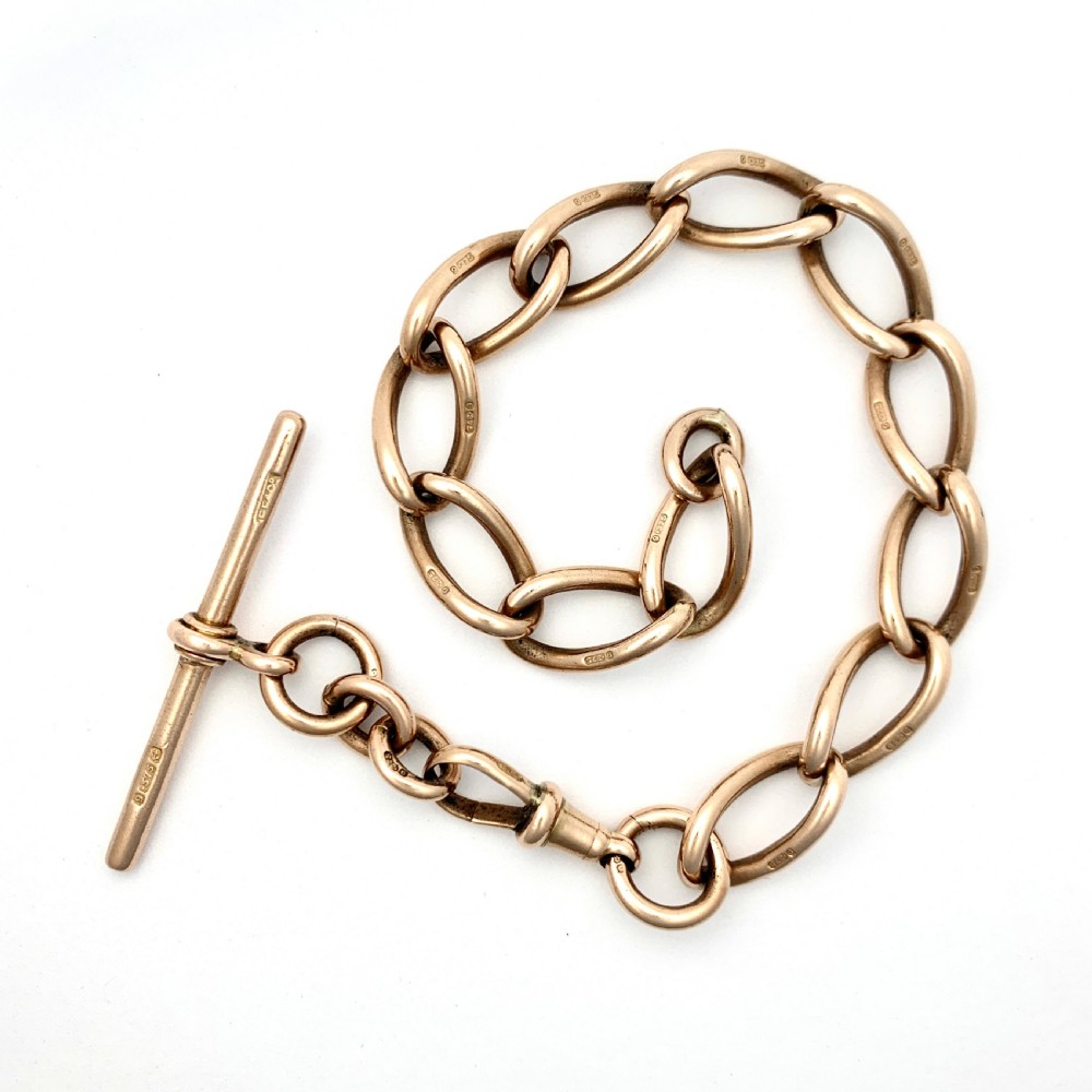 Heavy Victorian 9CT Rose Gold Chain Bracelet with T Bar  View II