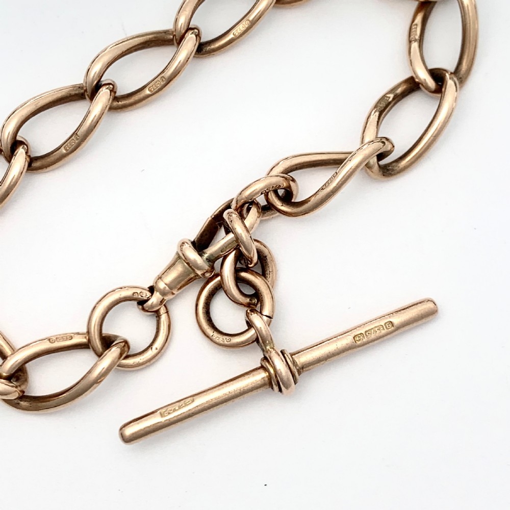 Heavy Victorian 9CT Rose Gold Chain Bracelet with T Bar  View IV