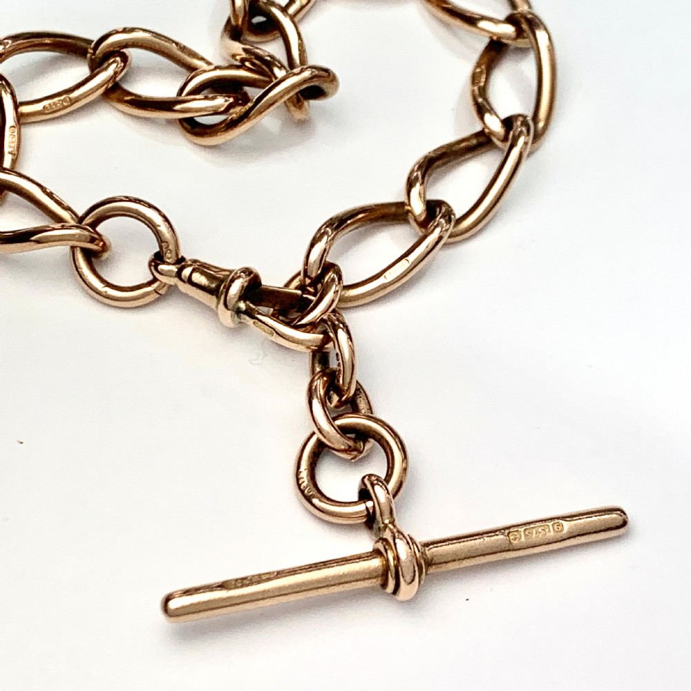 Heavy Victorian 9CT Rose Gold Chain Bracelet with T Bar  View VI
