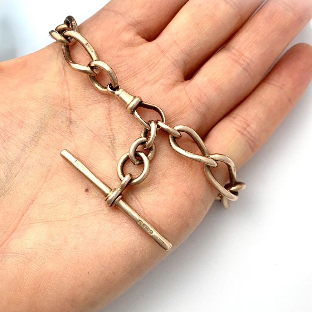 Heavy Victorian 9CT Rose Gold Chain Bracelet with T Bar  View VII