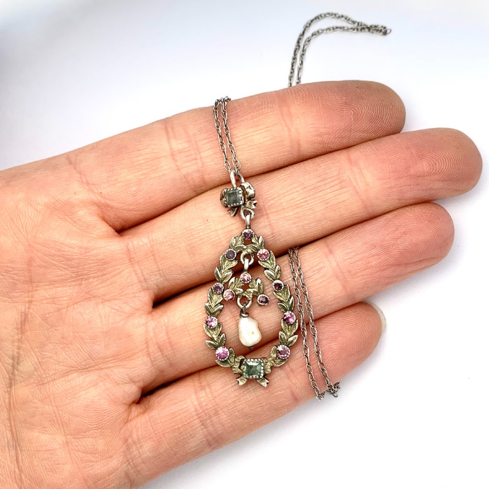 19th Century Austro Hungarian Baroque Pearl Gemstone Pendant View VI