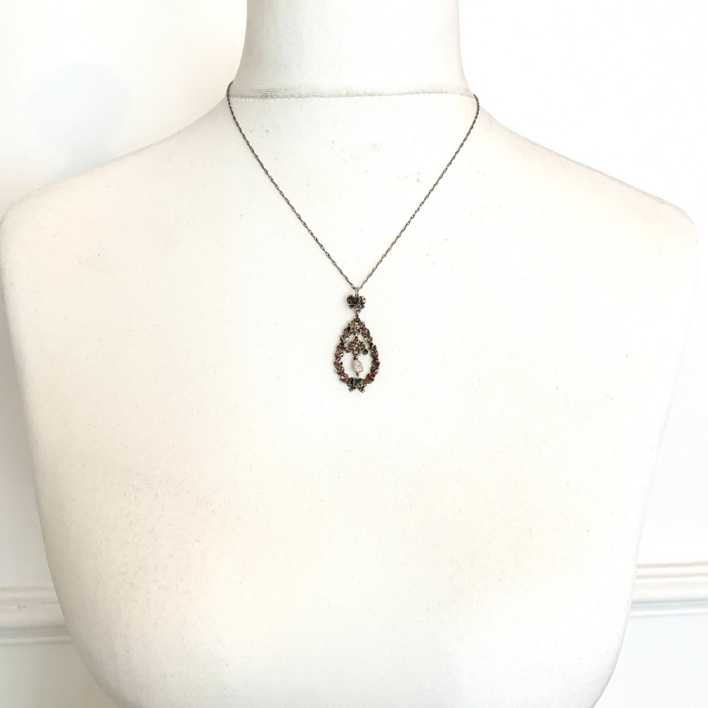 19th Century Austro Hungarian Baroque Pearl Gemstone Pendant View VIII