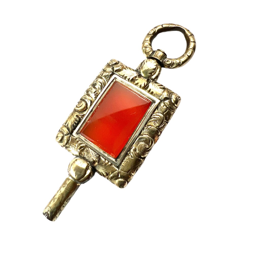 • Antique Gilt Carnelian Watch Key Pendant Fob