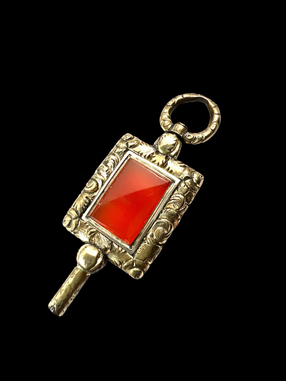 • Antique Gilt Carnelian Watch Key Pendant Fob View II