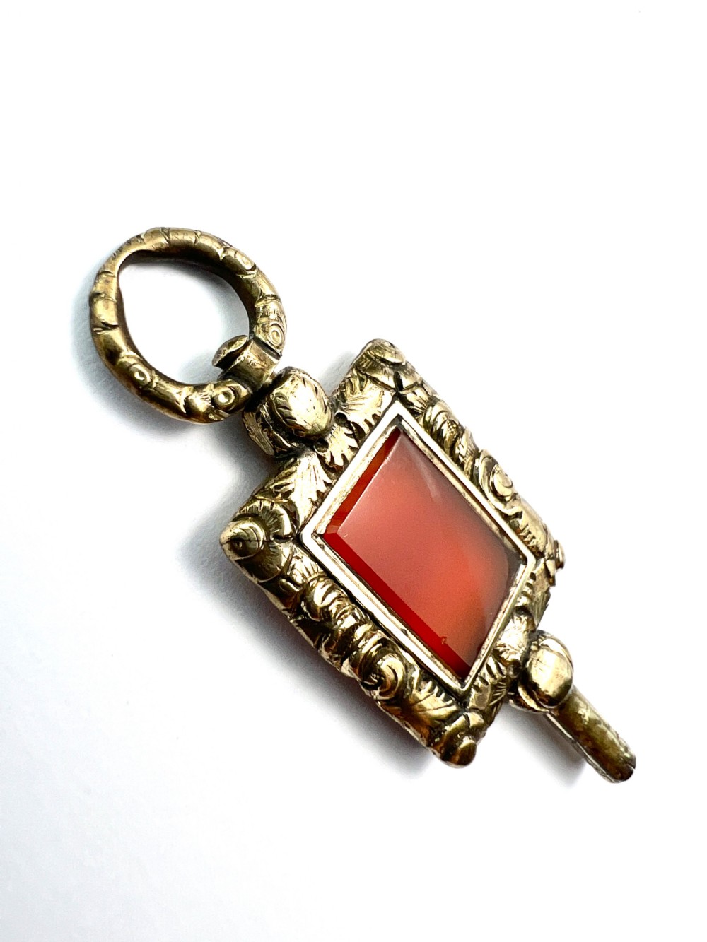 • Antique Gilt Carnelian Watch Key Pendant Fob View V