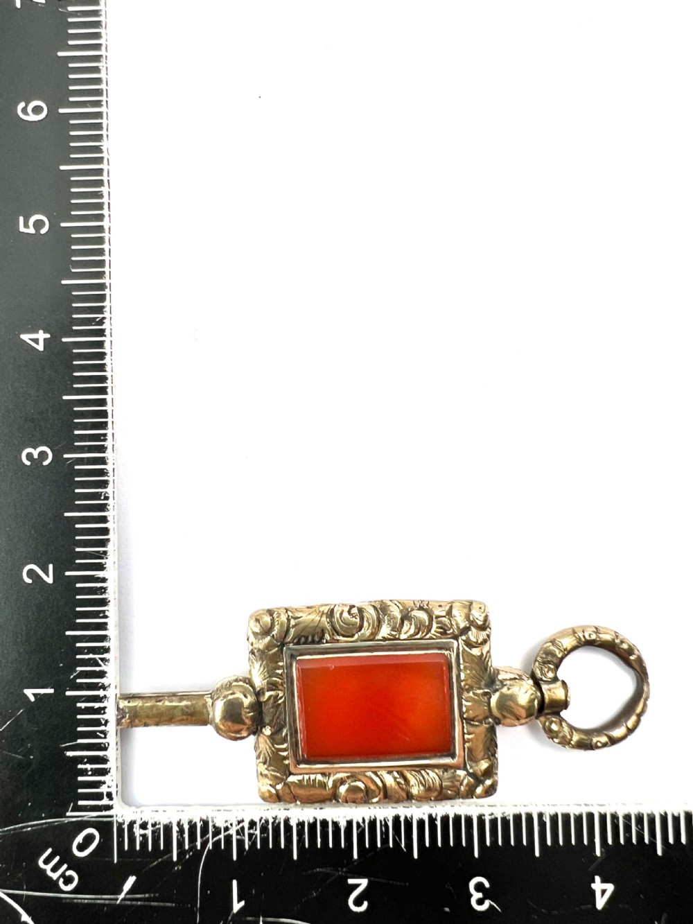 • Antique Gilt Carnelian Watch Key Pendant Fob View VII
