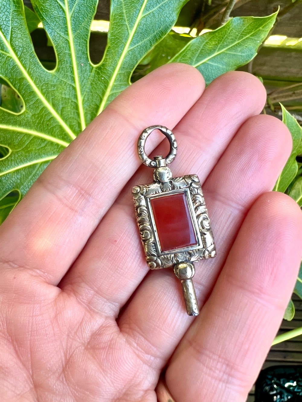 • Antique Gilt Carnelian Watch Key Pendant Fob View VIII