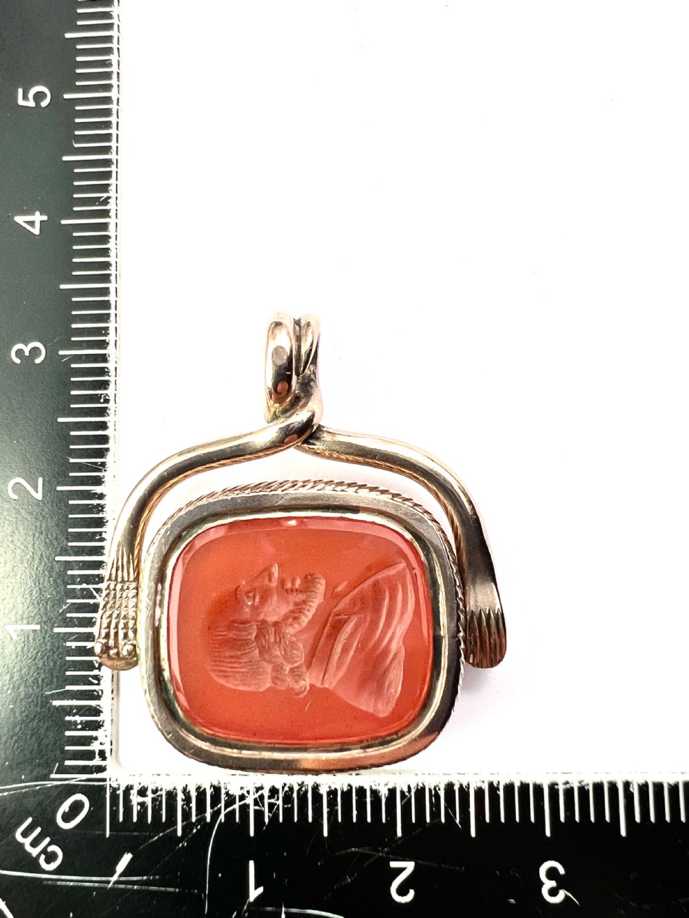 Antique Snake and Hand Gold Intaglio Carnelian Spinner Fob Pendant  View VIII