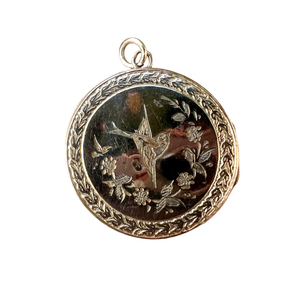Victorian Rolled Gold Bird and Flowers Locket Pendant