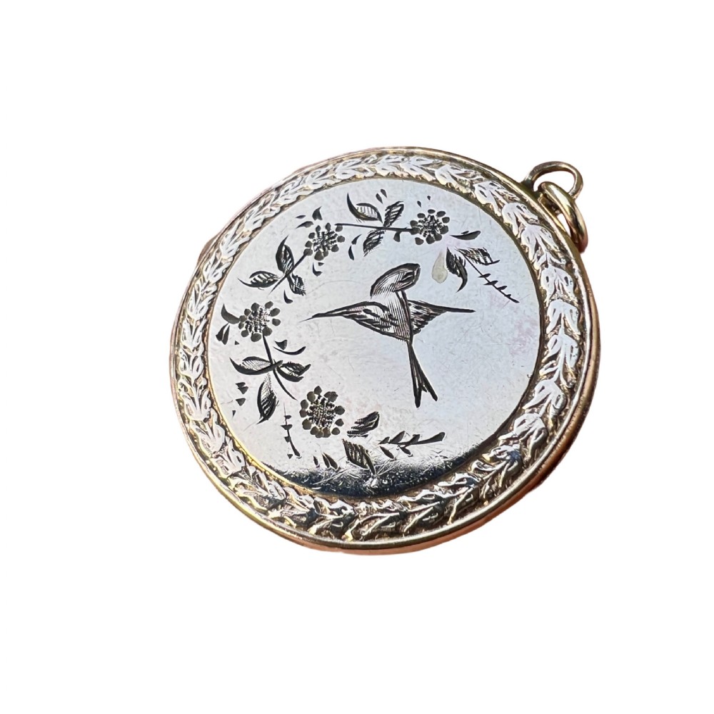 Victorian Rolled Gold Bird and Flowers Locket Pendant View III