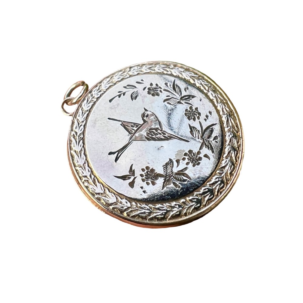 Victorian Rolled Gold Bird and Flowers Locket Pendant View IV