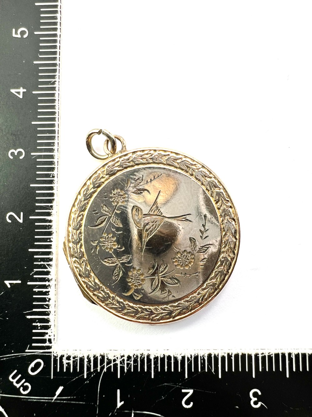 Victorian Rolled Gold Bird and Flowers Locket Pendant View VI