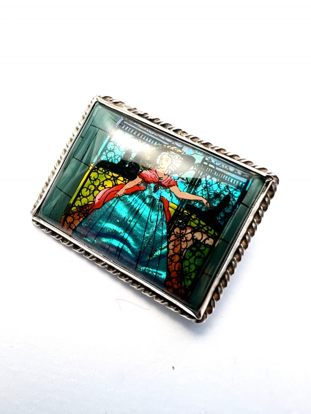 Art Deco Silver Crinoline Lady Butterfly Wing Brooch View II